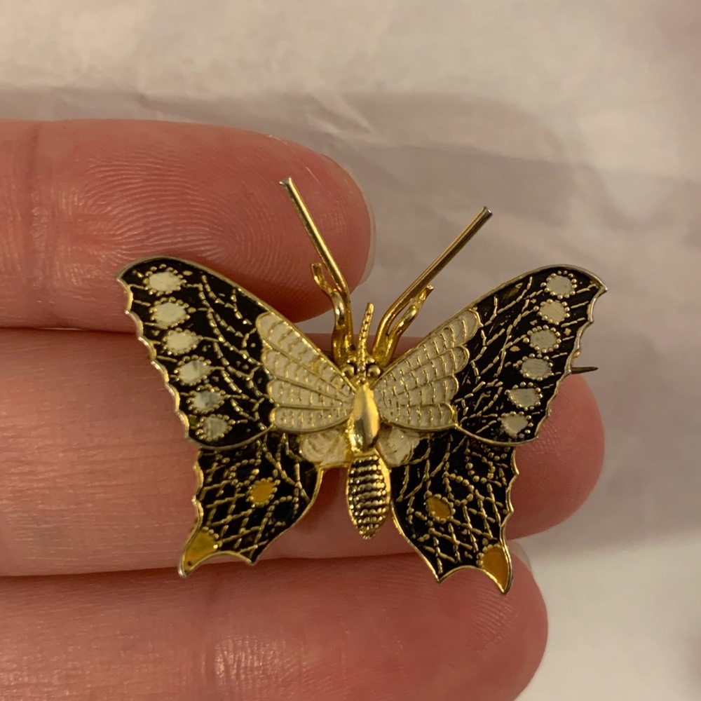 Vintage Gold Tone and Enamel Butterfly Brooch